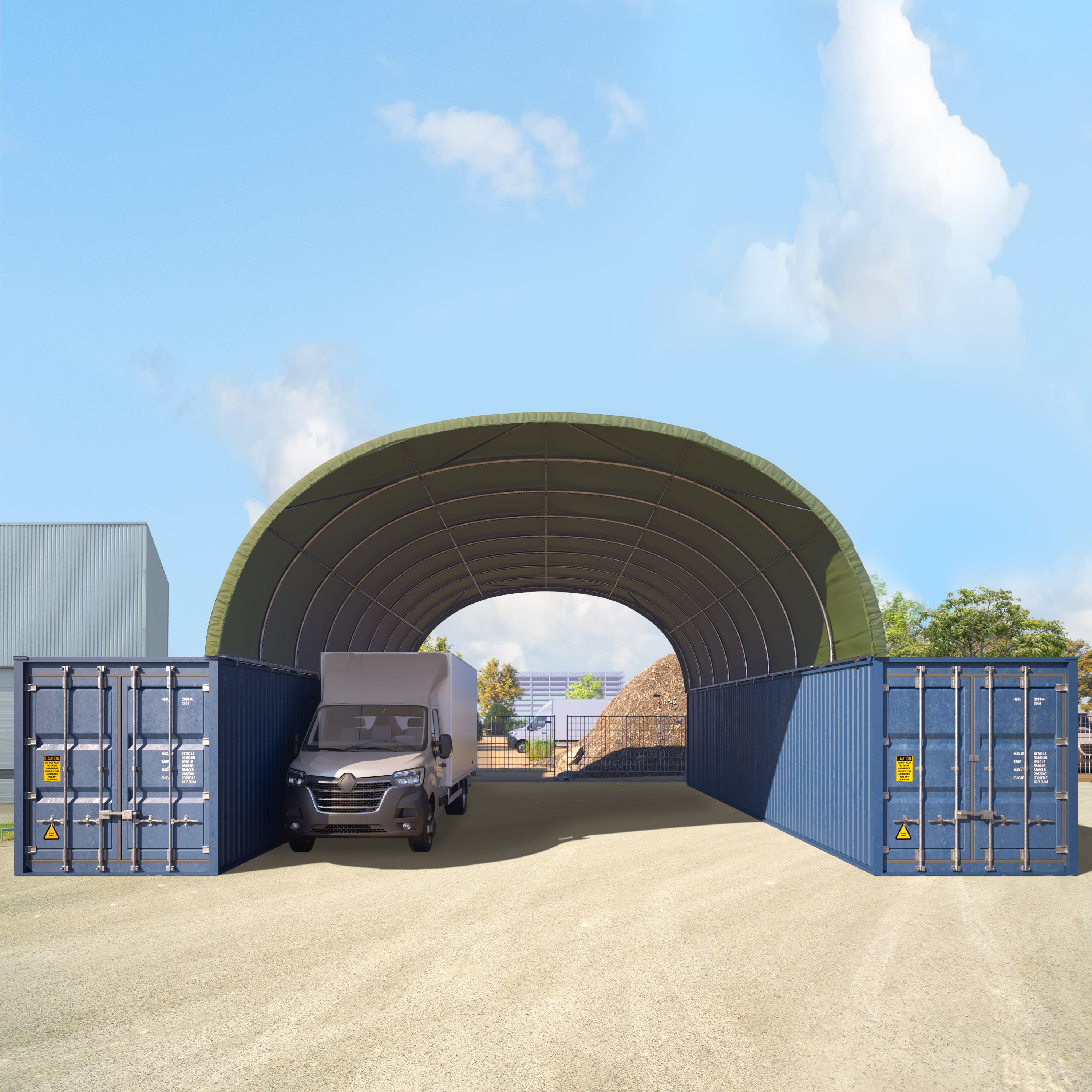 8x12m Container-Überdachung, PRIMEtex-Plane, dunkelgrün, mit Statik - (49667) Image