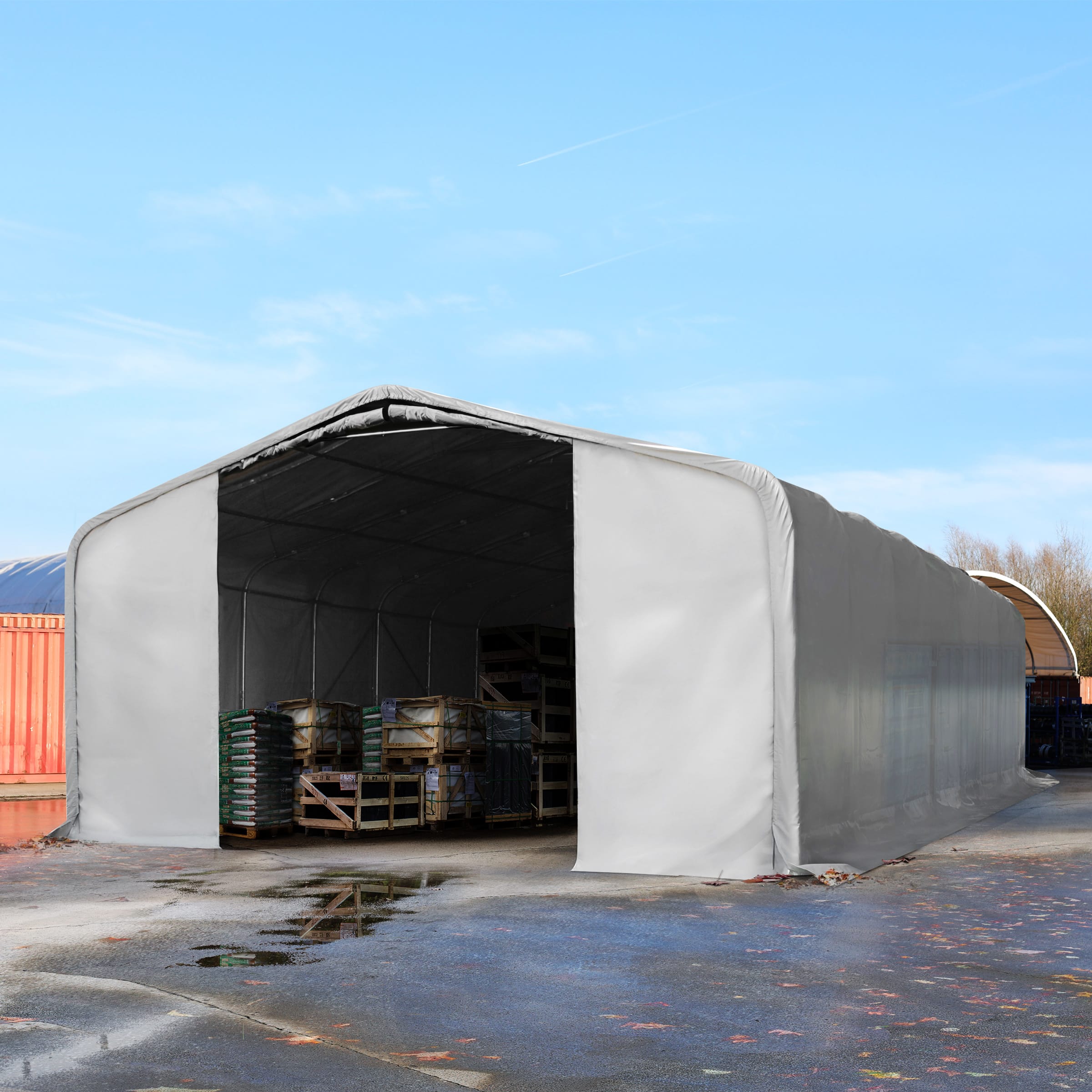 8x36m Zelthalle, PVC-Plane, grau, mit Statik (Erduntergrund) - (49487) Image