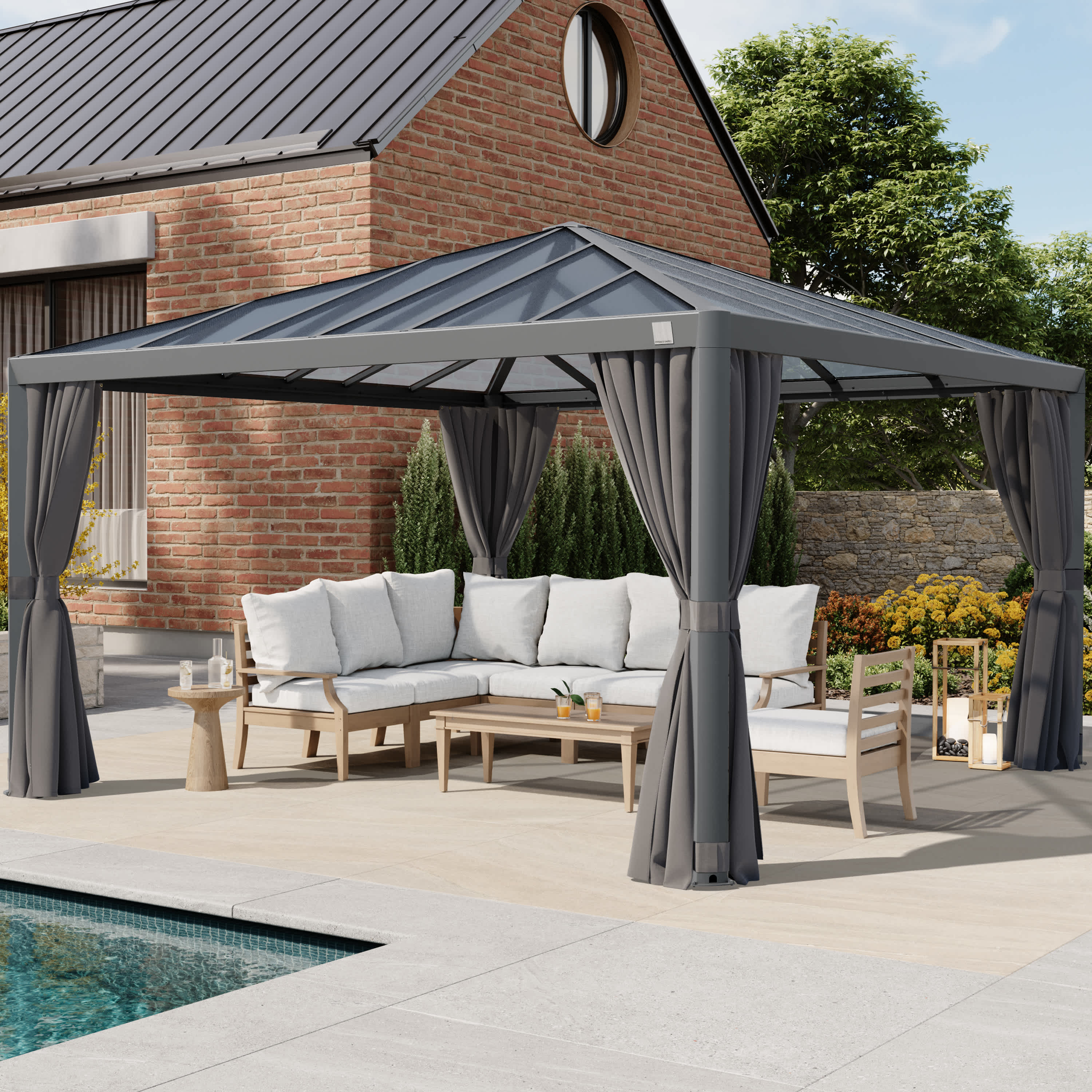4x4m Hardtop Gartenpavillon, inkl. 4 Seitenteile, loft grey - (300666) Image