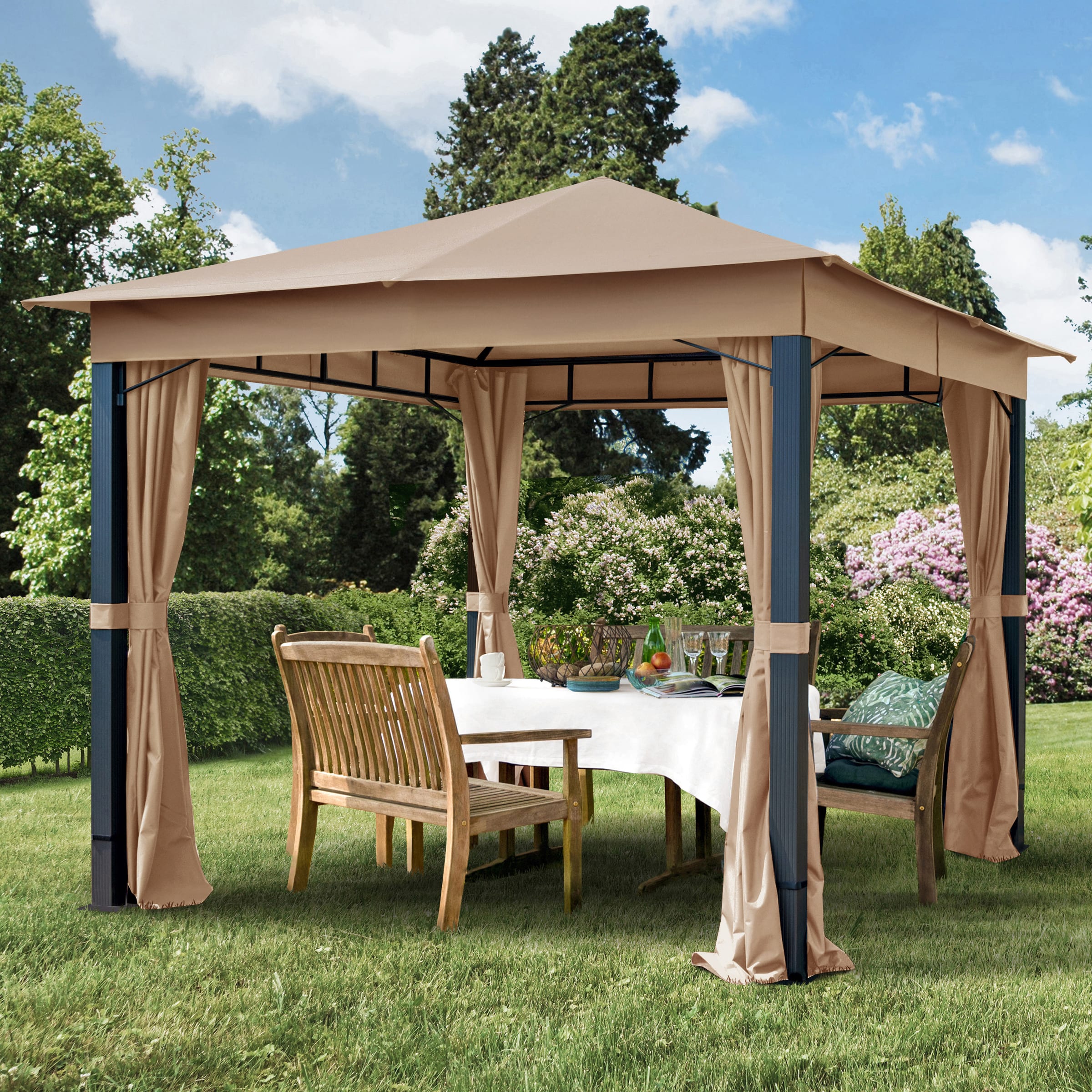 3x3 m Softtop Gartenpavillon, inkl. 4 Seitenteile, cappuccino - (300045) Image