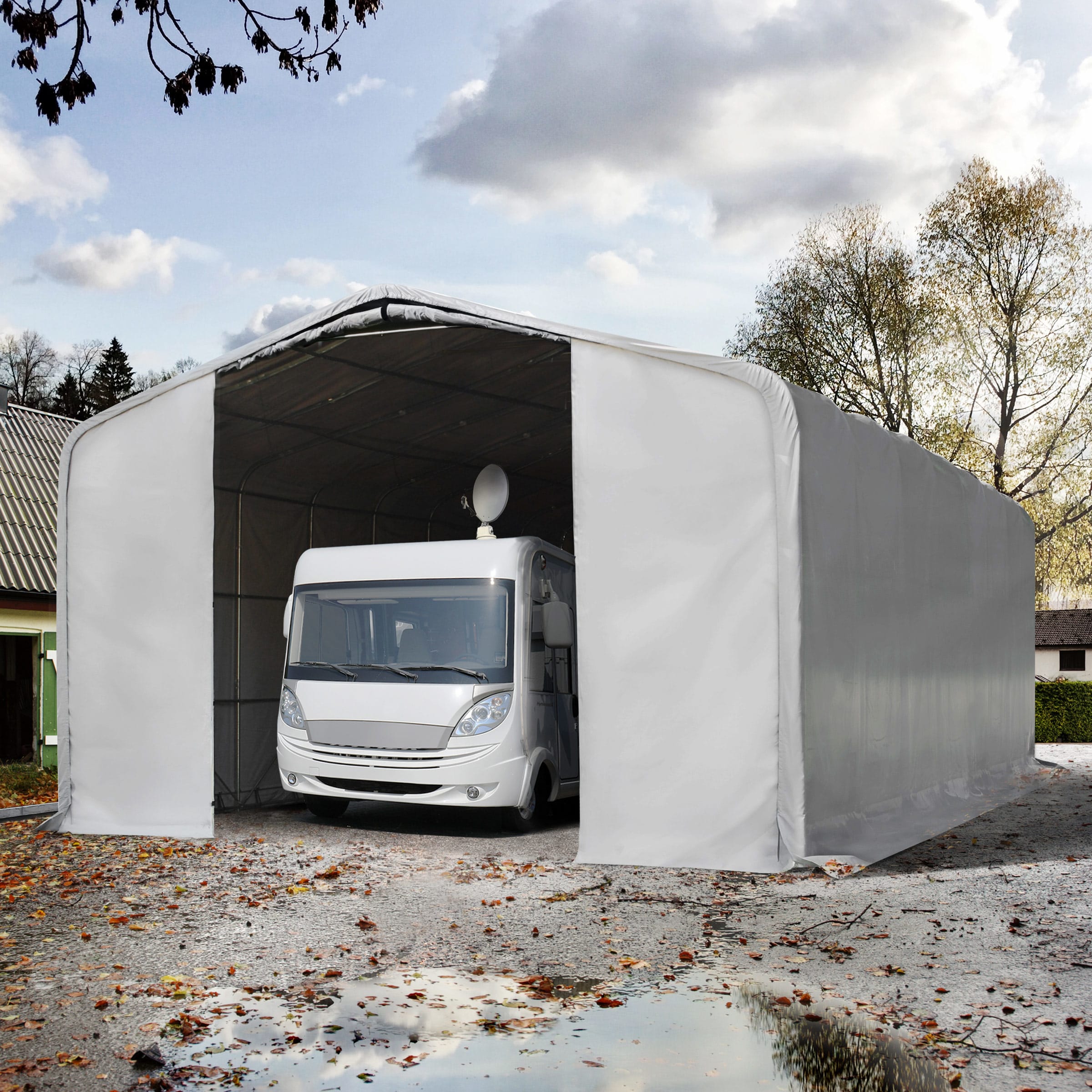 8x24m Zeltgarage, PRIMEtex-Plane, grau, mit Statik (Betonuntergrund) - (99464) Image