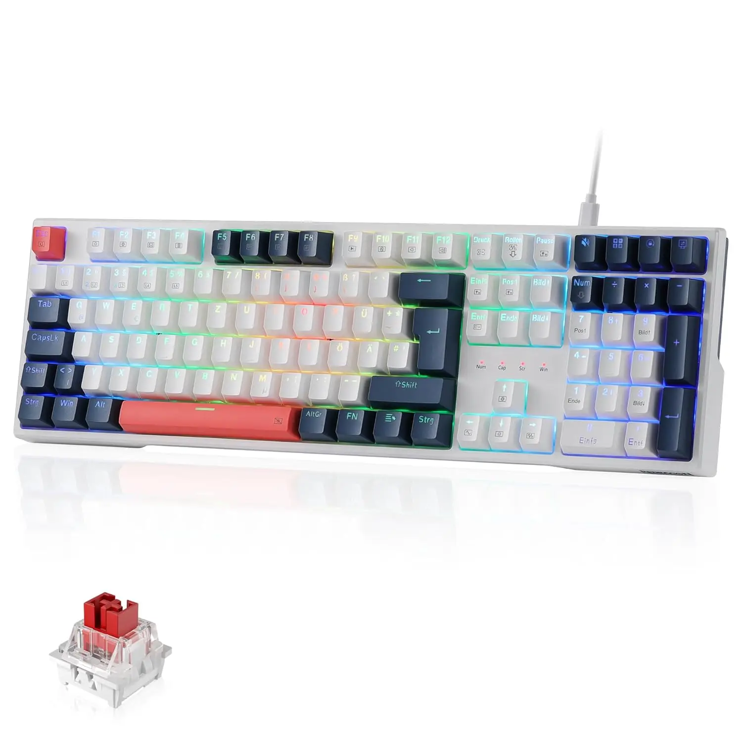Redragon K668 QWERTZ-Layout Kabelgebundene Gaming-Tastatur, 105+4 Tasten Tastatur, Hot-Swap Sockel, Leise Roten Schaltern Image