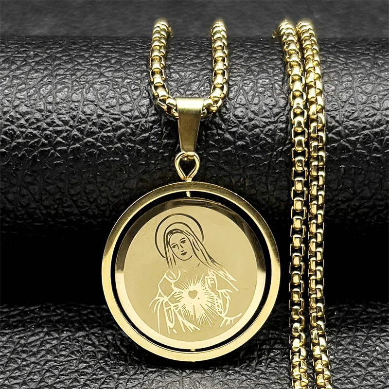 Katholische Jungfrau Maria Heiliges Herz Anhänger Halskette für Frauen Männer Edelstahl Gold Silber Farbe Halsketten Amulett Schmuck Image