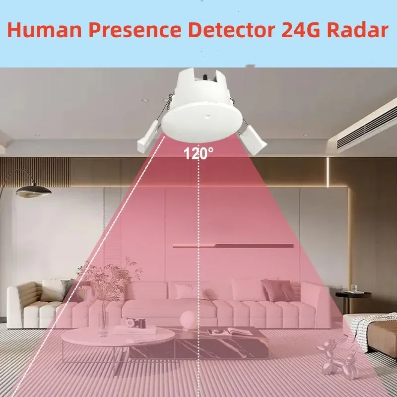 Tuya Smart Life WiFi Bewegungssensor für menschliche Anwesenheit, Millimeterwellenradar, 24 GHz, Helligkeits-/Entfernungsdetektor, App-Monitor, 110/240 VAC Image