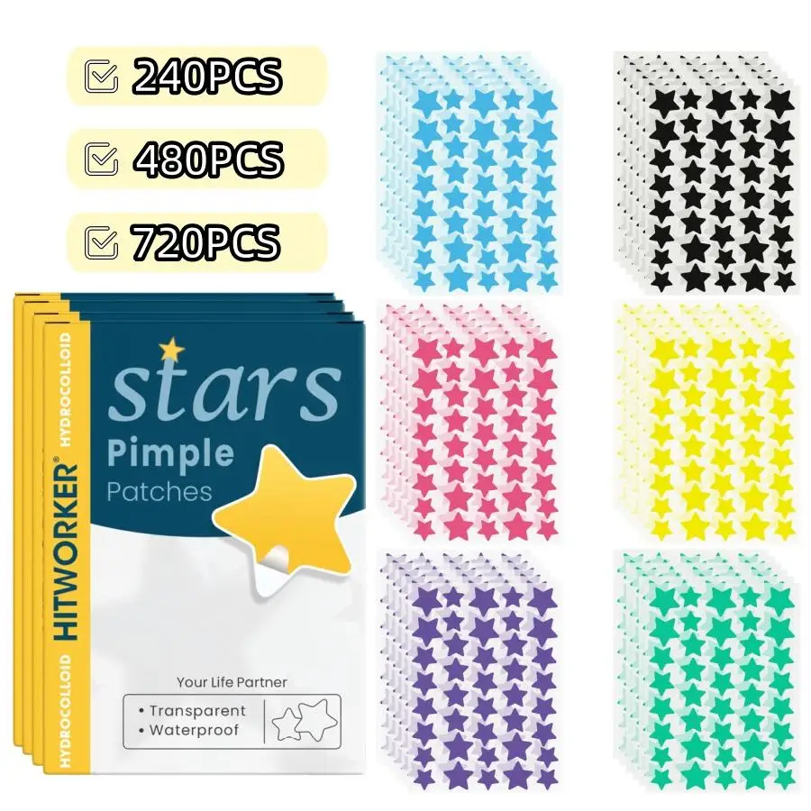 Star Akne-Pflaster 240/480/720 Stück, Hochwertiges Notfall-Set, Unsichtbares Hydrogel Absorbiert Schnell Pus, Reduziert Schwellungen, Niedlich Image