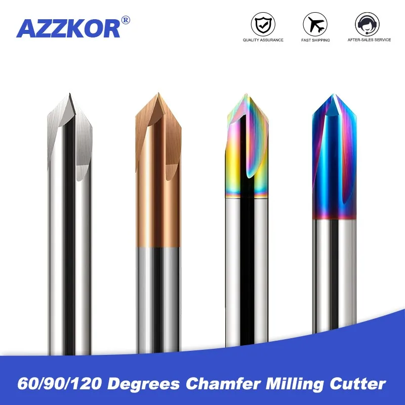 Azzkor hrc65 3-Flöten-Wolframstahlkarbid 60/90/120 Grad Fasen fräser CNC-Fräser Bit gravur Schaft fräser Werkzeuge Image