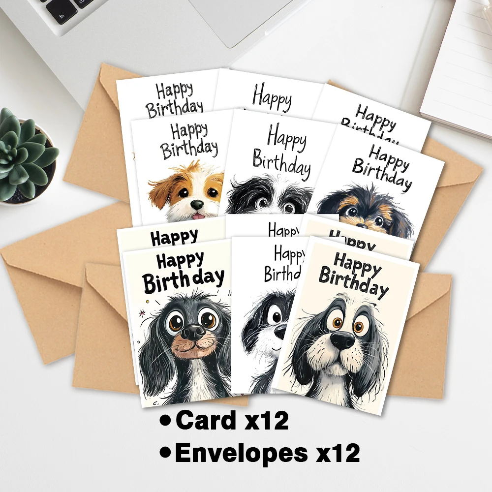24 Stück, Welpen-Tier-Geburtstagsgrußkarte mit Umschlag für jedermann, DIY-Grußkarten, Einladungskarten, Mehrzweck-Greetin Image