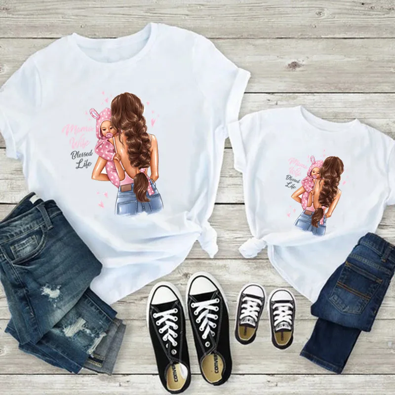 Nette Mutter Kinder Familie Passenden Outfits Sommer Mutter Tochter Passende Kleidung Mama Baby Mädchen Kleidung Image