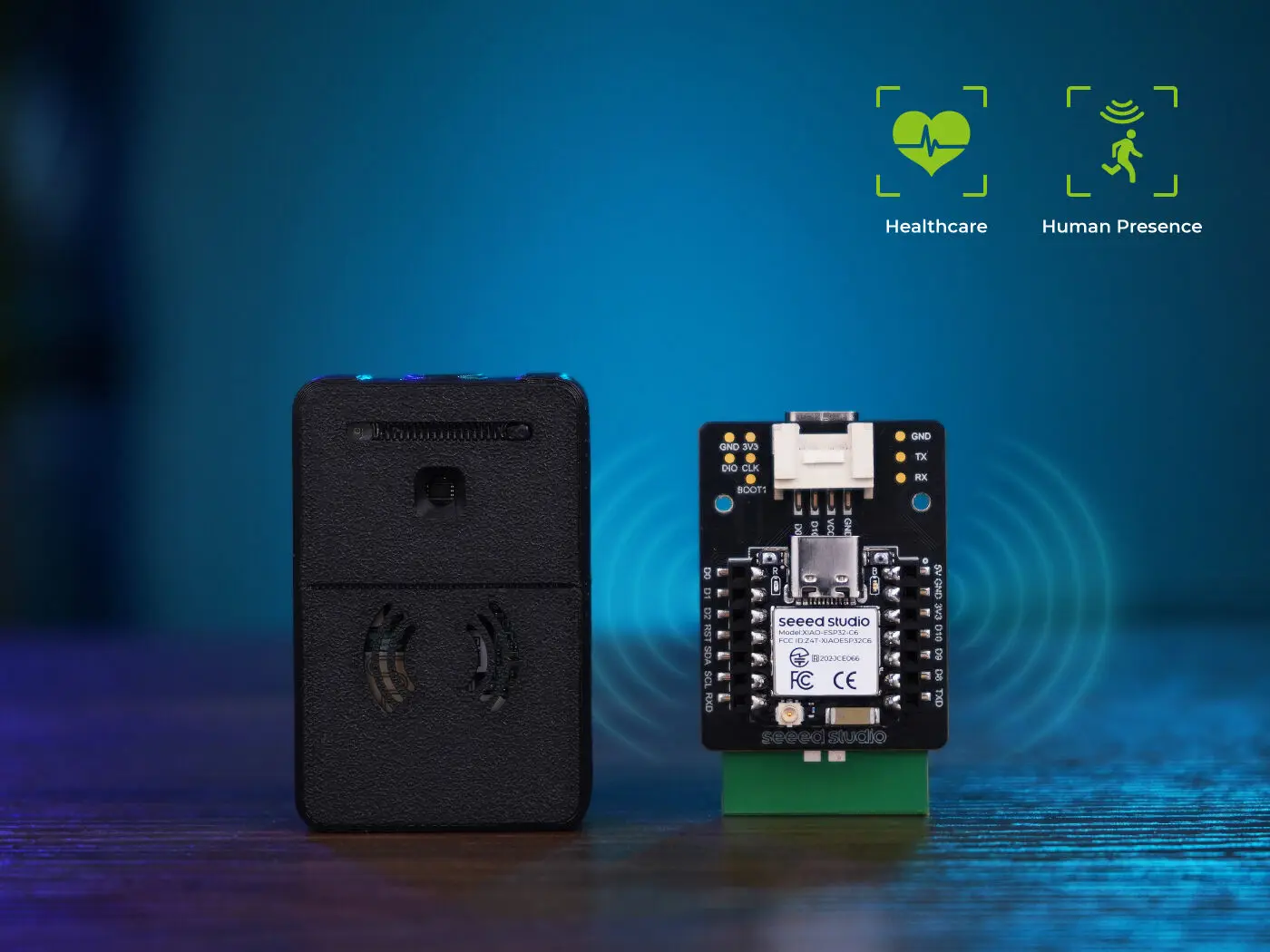 XIAO 60 GHz mmWave menschlicher Atem- und Herzschlagsensor MR60BHA2 Sensor Erkennung menschlicher Anwesenheit, ESP32C6 ESPHome Arduino IDE Image