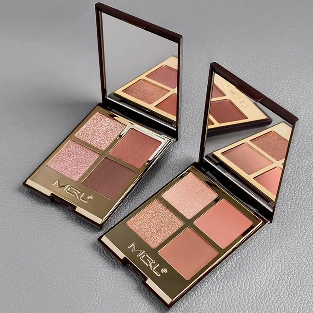 Palette de fards à paupières quatre couleurs, rose scintillant, marron, couleur terre, palette de fards à paupières fumés, fard à paupières mat et brillant, 1/2 pièces