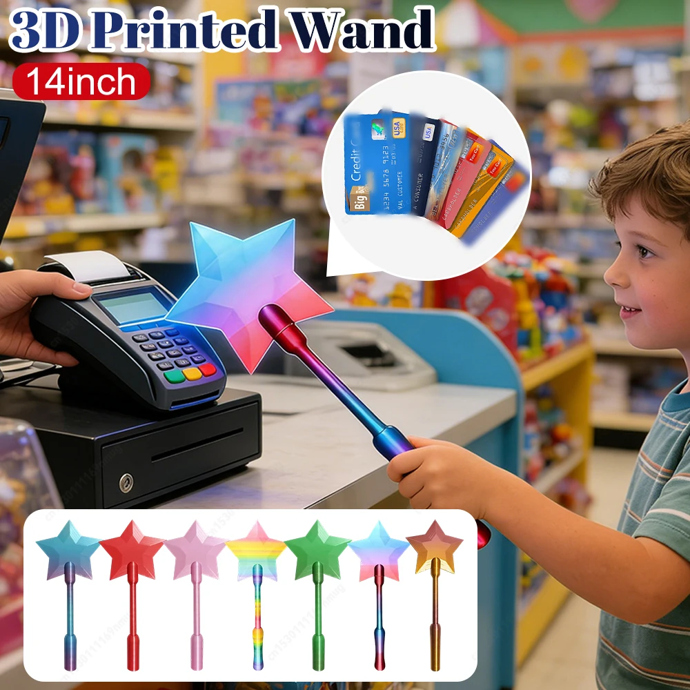 3D-gedruckter Zauberstab zum Bezahlen, 35 cm/14 Zoll, Star Magic Kreditkarten-Zauberstab, leicht, für Kinder, Erwachsene, Freunde, Weihnachts- und Geburtstagsgeschenke Image