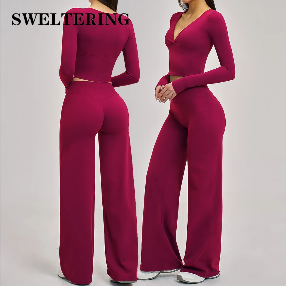 Ensemble de yoga 2 pièces pour femmes, tenues de sport, vêtements de sport, vêtements de gym, leggings à taille haute à manches longues, tenue de yoga