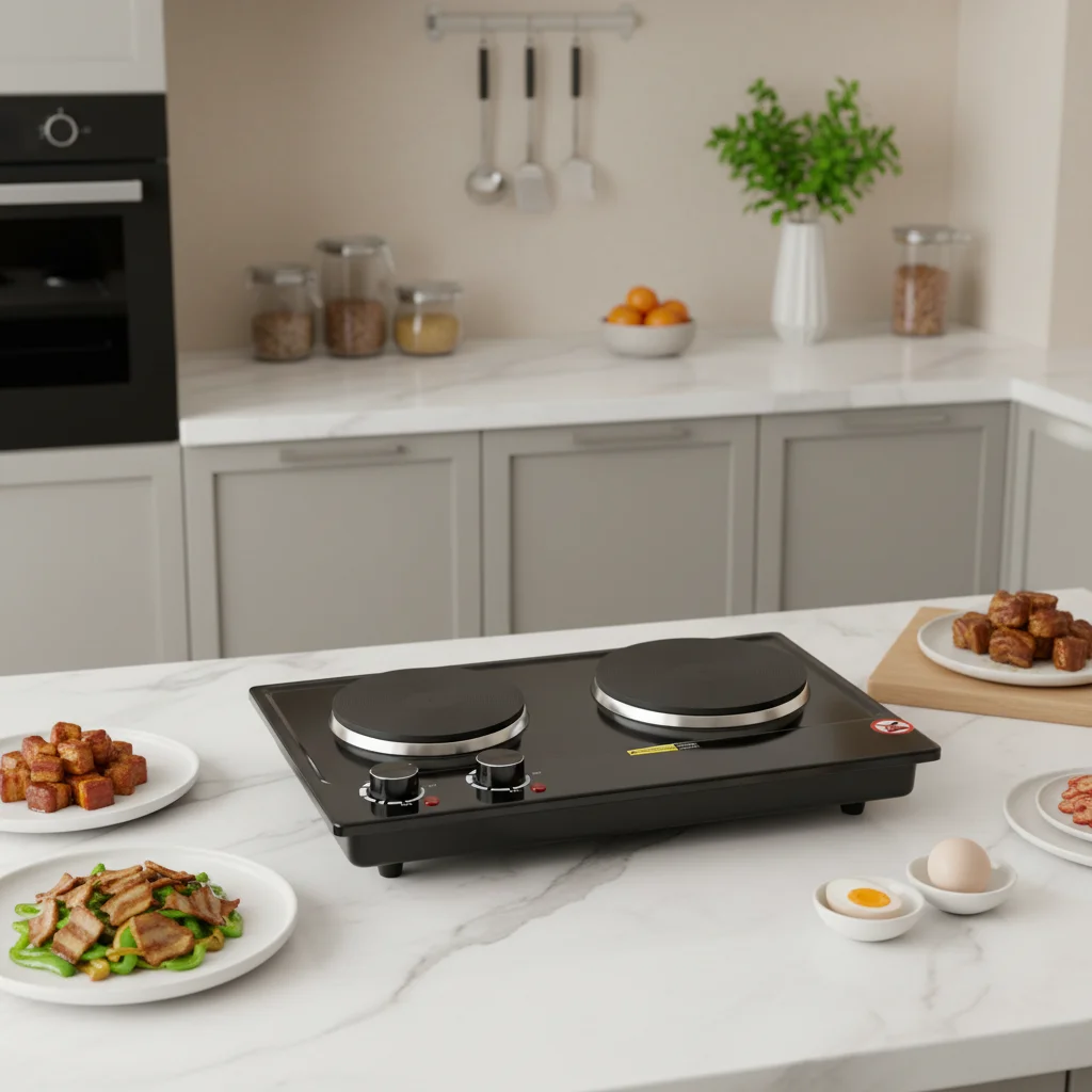 2500W Doppelkopf-Infrarot-Elektroheizplatte mit 6 Einstellstufen für Pfannen, Edelstahl-Töpfe und Wasserkocher Image