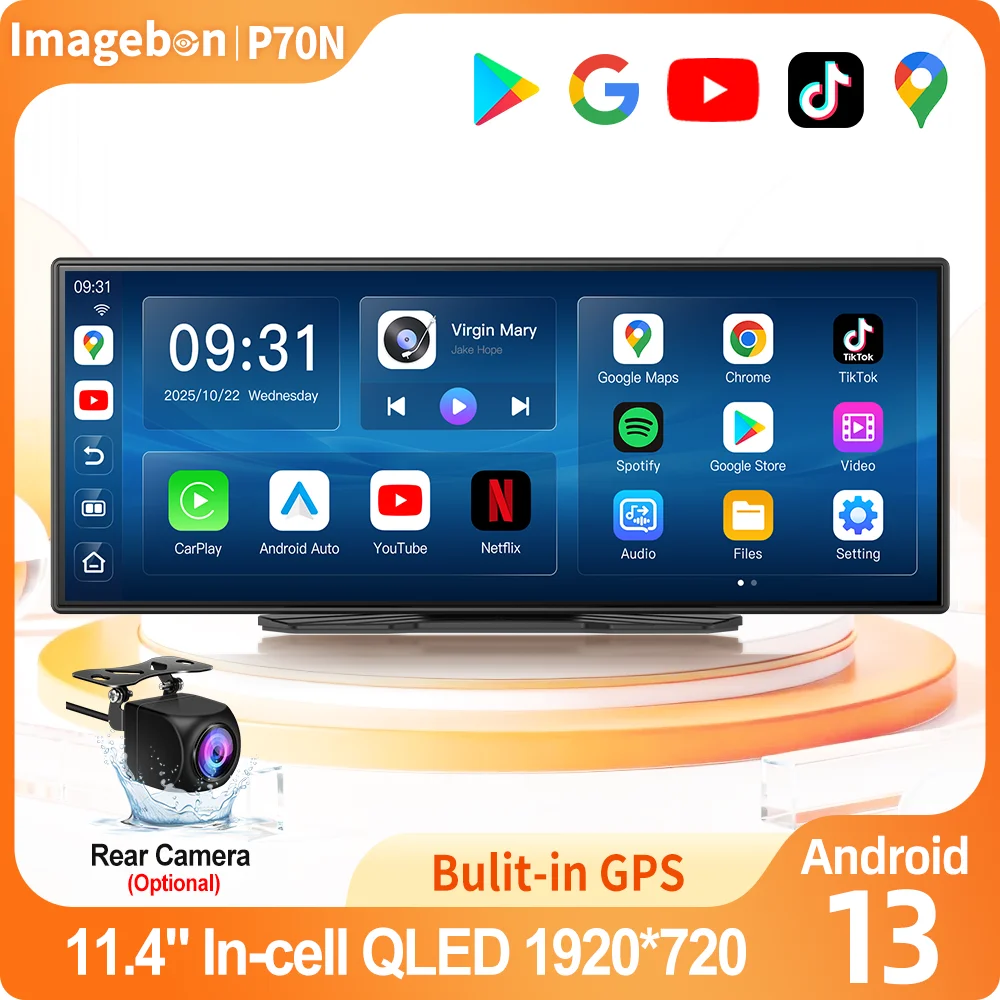 Imagebon P70N Eingebautes GPS Offline Google Navigation 11,4" Neues UI Smart Screen Dashcam Kabelloses Carplay Android Auto Auto-DVR Image