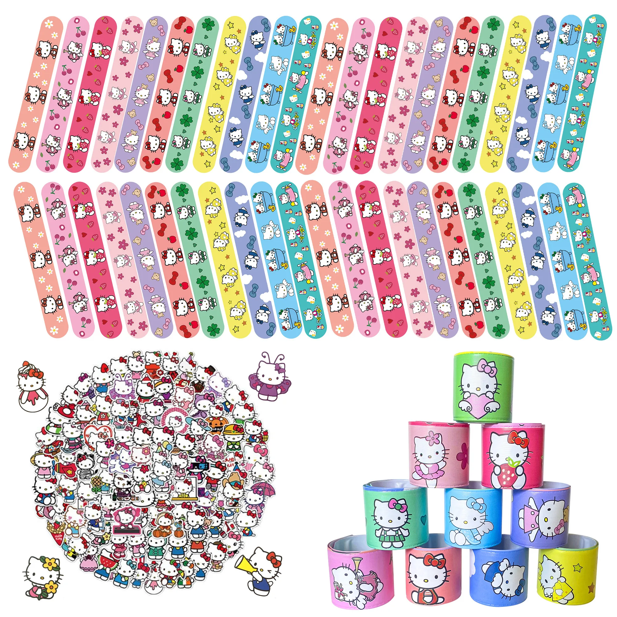 Sanrio Hello Kitty Partyzubehör, 38 Stück Hello Kitty Klatscharmbänder & 50 Stück Hello Kitty Aufkleber für Hello Kitty Partygeschenke