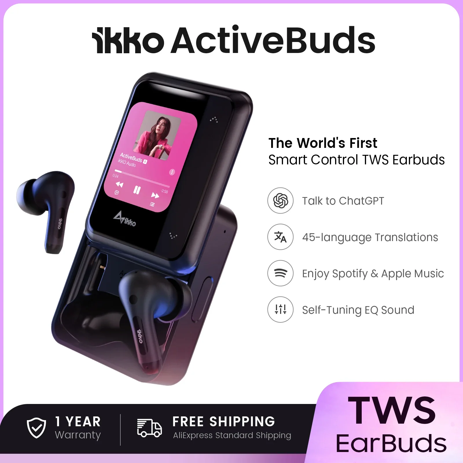 2025 Bestseller IKKO ActiveBuds Bluetooth-Kopfhörer, Kabellose Ohrhörer, Die Weltweit Ersten TWS-Kopfhörer mit Intelligentem System Image