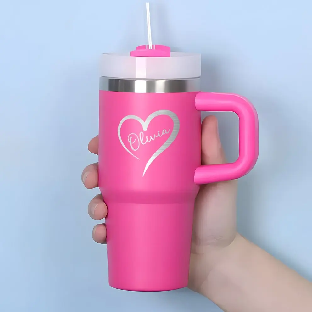 14oz Personalisierter Autobecher mit Namen und Griff Vakuum-Kaffeebecher Tragbarer Wasserbecher 304 Edelstahl Reise-Thermobecher Image