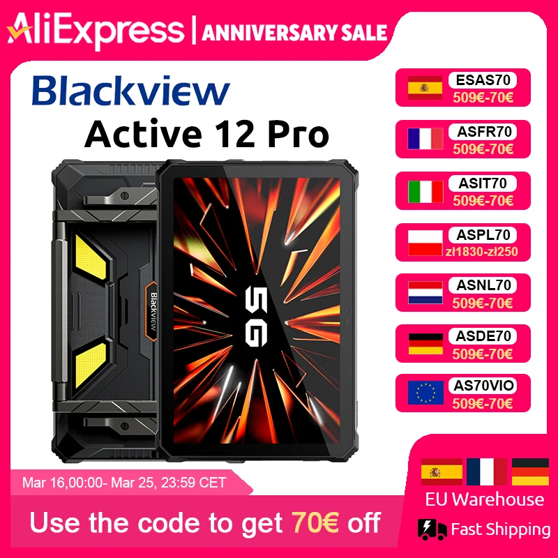 Robuste Blackview Active 12 Pro-Tablets 5G Android 15, 11-Zoll-FHD+-Display, 12 GB + 256 GB / 16 GB + 1 TB, 30000 mAh Akku 108 MP Kamera Image