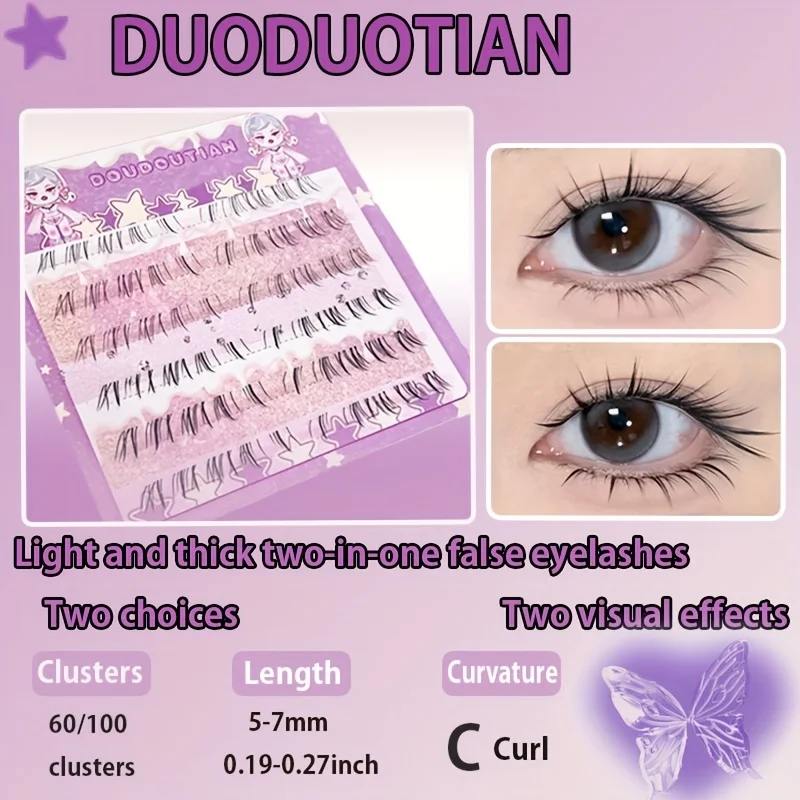 Duoduotian Untere Wimpern 60-100 Cluster DIY C-Curl Natürlich 5-7mm 2-in-1 Volumen Image