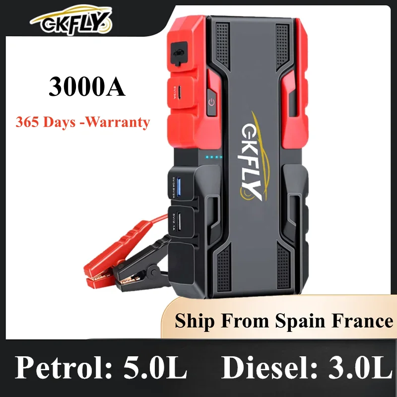 Tragbare 3000A Auto Starthilfe 44,4 Wh Auto Batterie Booster Ladegerät 12V Auto Notfall Booster 1200A Power Bank Start Gerät Image