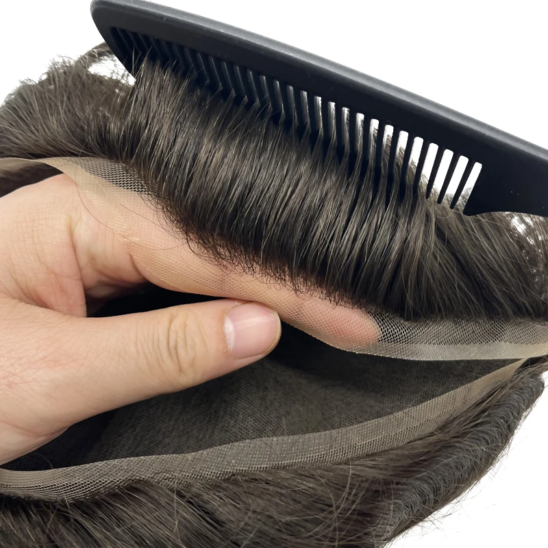 HRF Hair Full Swiss Lace Echthaar Ersatz Herren Toupet Perücke Echthaar System Image