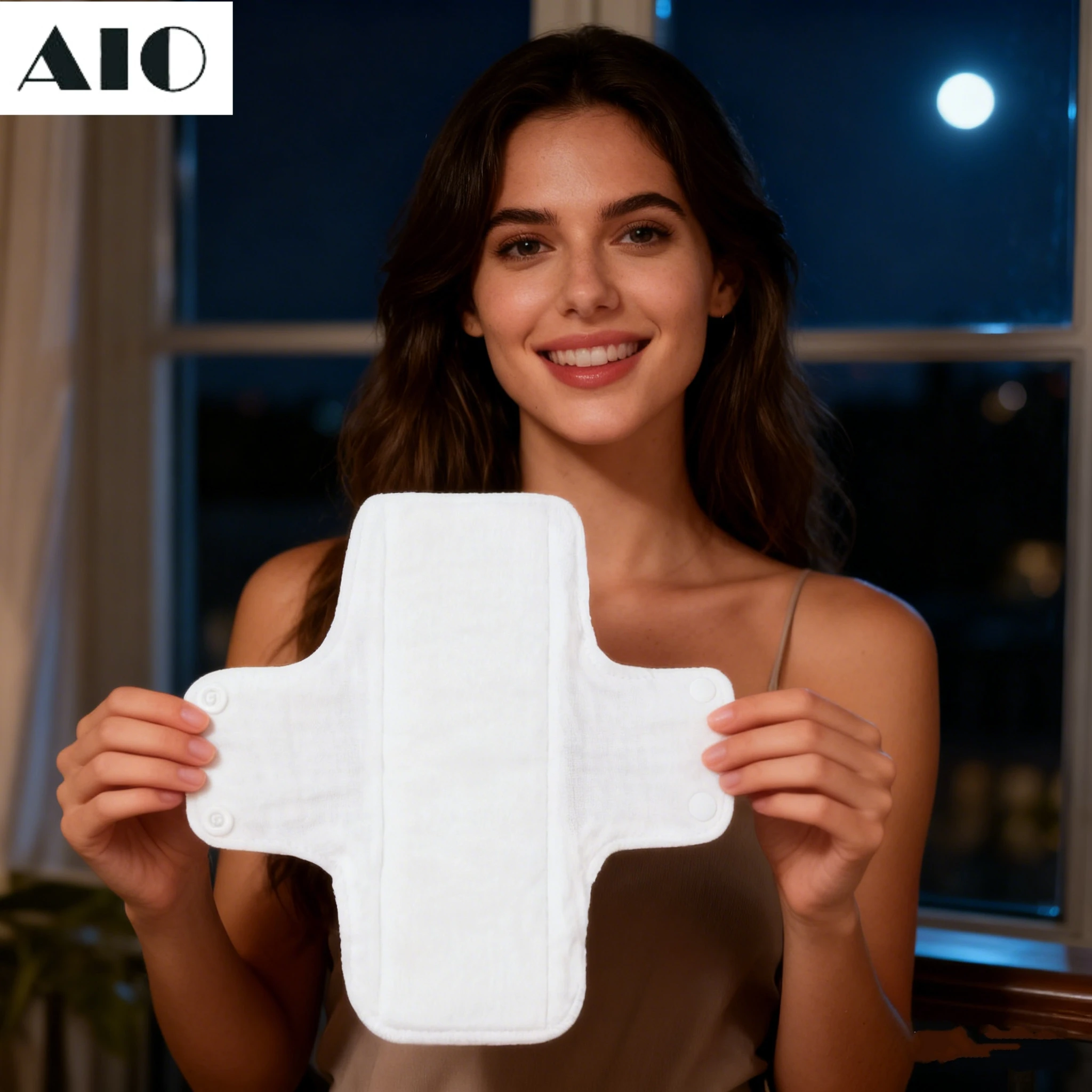 AIO 3-teilige weiße Damenbinden aus Baumwollgarn, weiche Damenbinden, waschbare Inkontinenzbinden, sehr saugfähige, auslaufsichere Binden, Hygieneprodukte Image