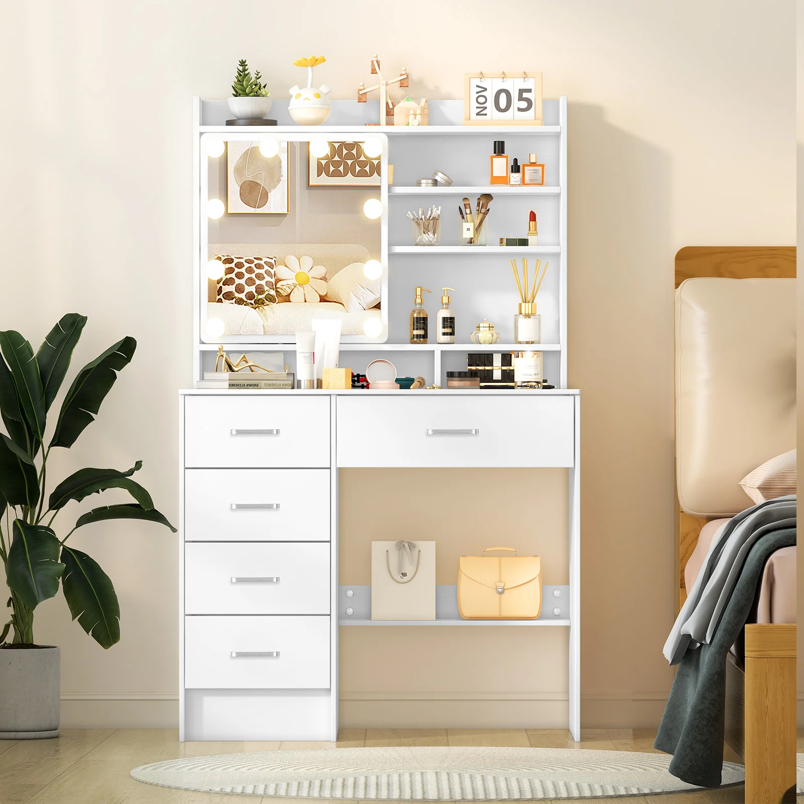 (Wintergeschenk) Brandneuer Schlafzimmer-Schminktisch mit Kosmetikspiegel, drei Farbmodi und einstellbarer Helligkeit