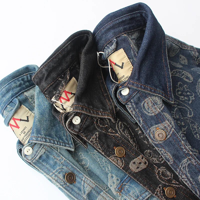 2025 Herbst Neue Amerikanische Retro Langarm Revers Stickerei und spleißen Denim Hemd Herrenmode Gewaschen Alte Casual blusen Image