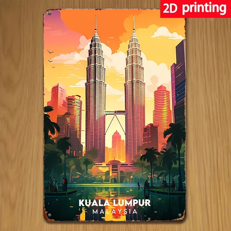 Kuala Lumpur Malaysia Vintage Metallschild – Retro-Eisen-Wandkunst, 7,87 x 11,8 Zoll, rustikale wasserfeste Dekoration für Zuhause, Ga Image