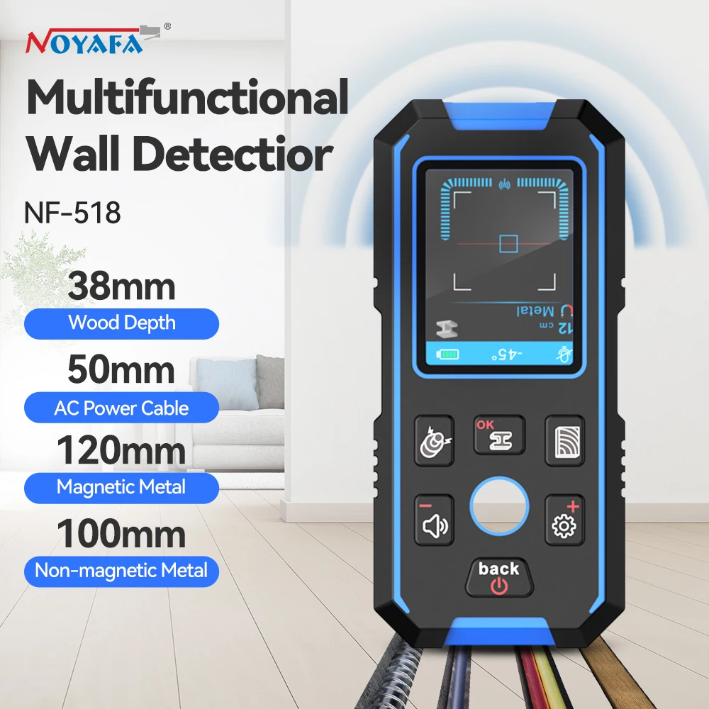 NF-518 Multifunktions-Wanddetektor-Scanner-Sensor für Metall, Nichtmetall, Wechselstrom-Draht, Bolzen, Holzpfosten-Scanner, künstliche Stimme Image