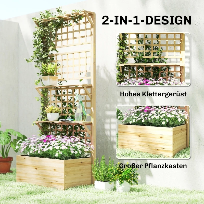 Outsunny Hochbeet aus Holz mit Rankgitter, freistehender Eck-Pflanzkasten für Rankpflanzen, Blumen und Kletterpflanzen, 76 x 43,5 x 177 cm Image