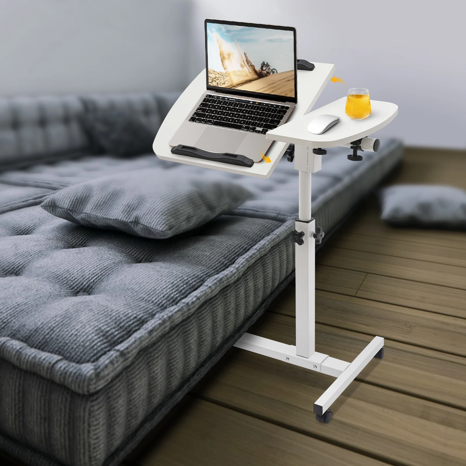 360 ° Verstellbarer Laptop-Schreibtischständer, neigbarer Tisch mit Rollen, mobiler Laptop-Tisch, faltbarer rollender Nachttisch, 60 x 40 cm Image