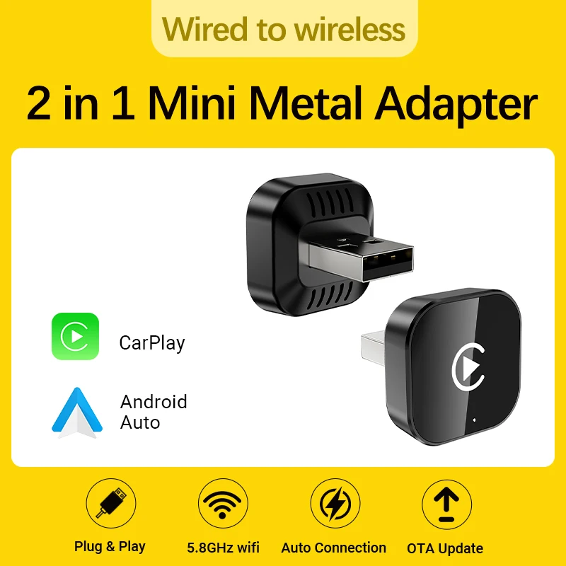 2026 Neue Kabellose Carplay und Android Auto 2-in-1 Smart Mini Box WIFI BT Auto-Verbindung für Toyota Volvo Benz MG Kia MAZDA FORD Image