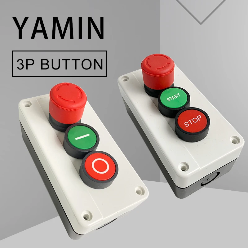 600V 10A OFF-ON-OFF Start Stop NC Not-Aus NO Rot Grün Steuerung Elektrische Schaltung Flache Druckschalter Image