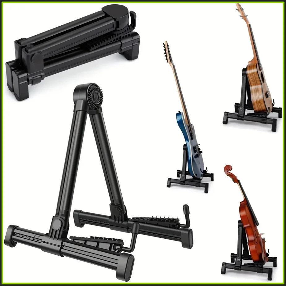 Faltbarer Gitarrenständer - A-Rahmen Bodenständer Universal ABS für Akustik-, Klassik-, E-Bass-, Banjo- und Ukulele-Gitarren, Tragbar Image