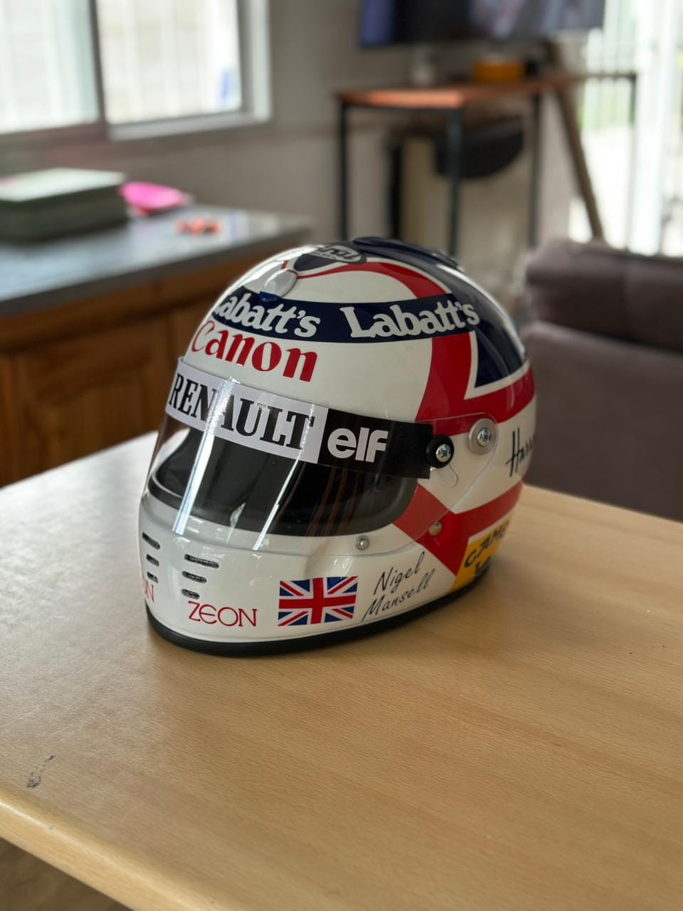 Casco Nigel Mansell del 1992 | Replica da collezione della Williams Renault F1 | Fibra di vetro, vernice professionale per auto