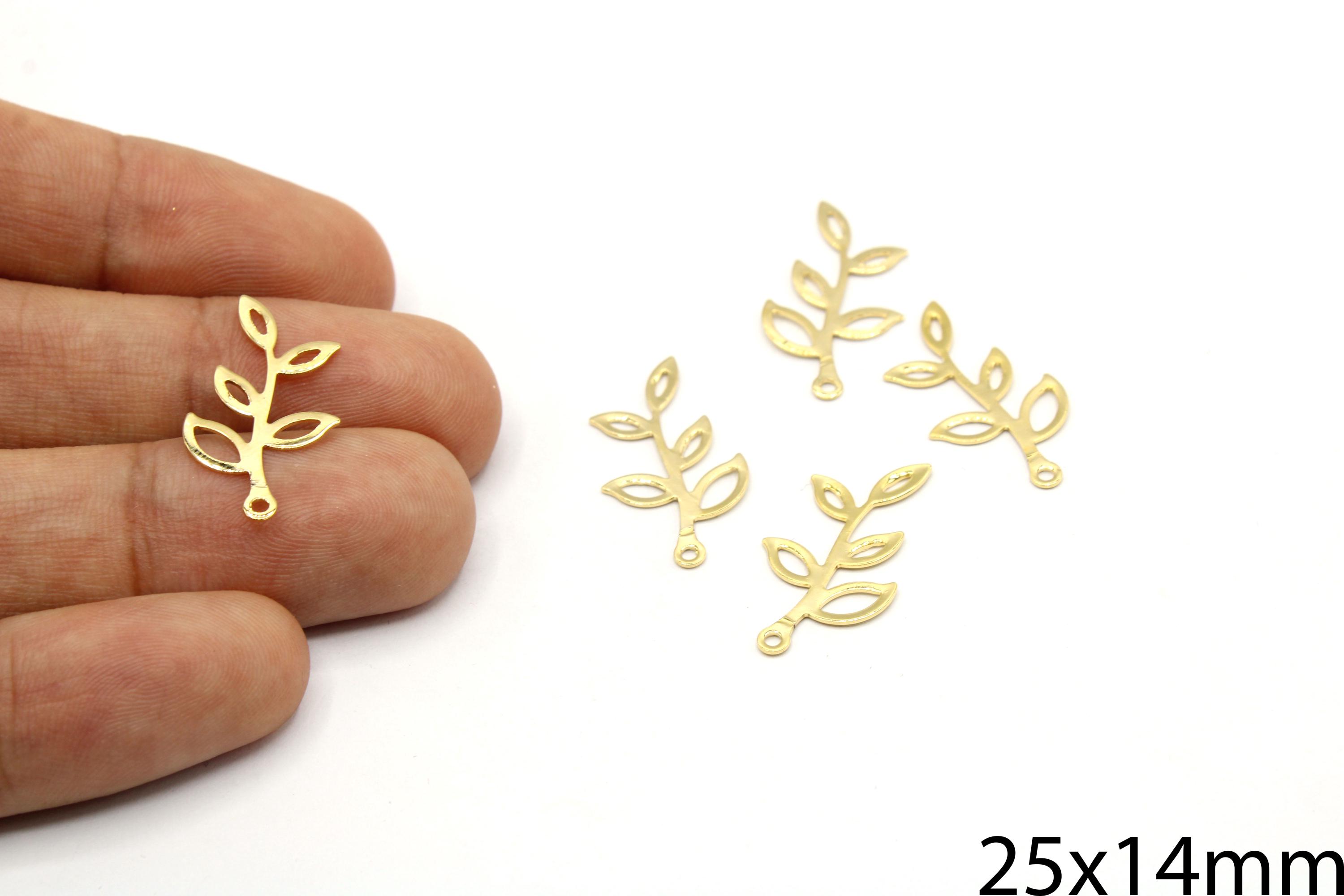 6 pezzi di ciondolo a forma di ramo d'ulivo placcato oro, pendente a forma di foglia tagliato al laser (25 mm)