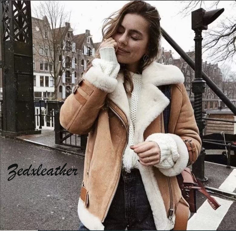RAF Bomber Flying Pilot B3 Lammfelljacke | Handgemachte Flug Aviator Lammfell Braune Frauen Jacke | Echtes Schaffell WW2 Kämpfer Militär Mantel