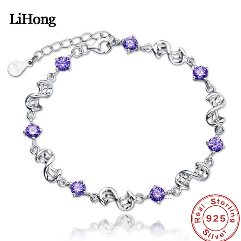 Bracciale in argento Sterling S925 intarsiato con bracciale in fagiolo rosso con zirconi ametista naturale, per regalo di fidanzamento con gioielli con ciondoli da donna