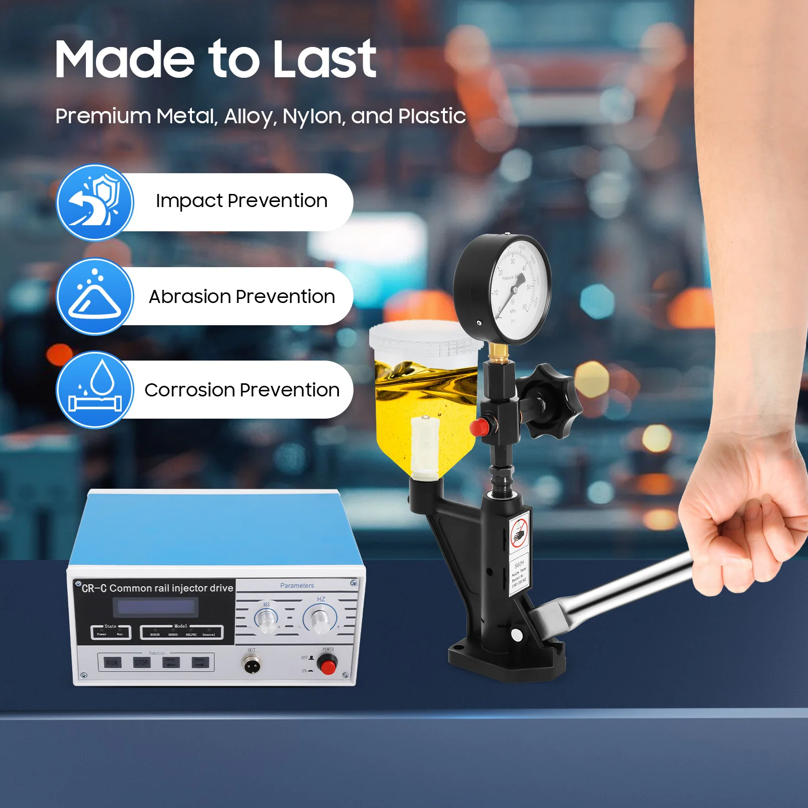 Diesel-Injektor-Tester-Werkzeugsatz, CR-C multifunktionaler Common-Rail-Injektor-Tester S60H Kraftstoffdüse-Tester 0–60 MPa Manometer Image
