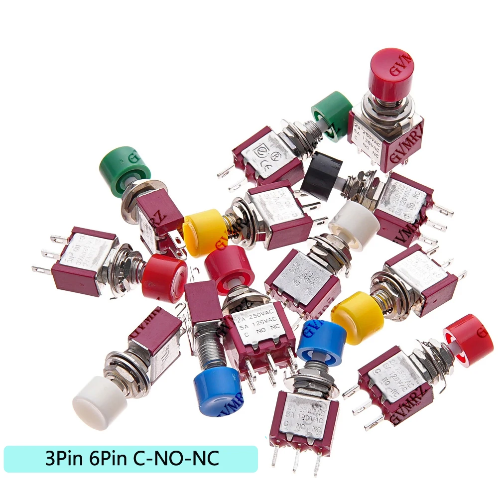 5 Stück 2A 250VAC/5A 120VAC Drucktastenschalter 3Pin 6Pin C-NO-NC 6MM Mini Momentary Push-Button-Schalter mit automatischer Rückstellung EIN-(EIN) Image