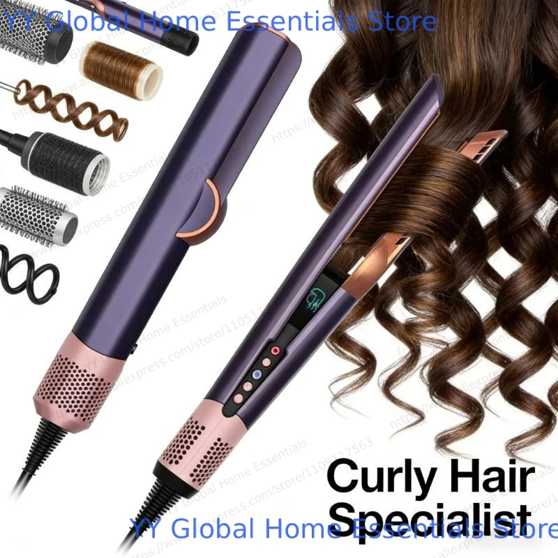 Professioneller Haarstyler 2-in-1: Glätteisen und Föhn mit Negativ-Ionen-Technologie, Schnelle Aufheizzeit, Langanhaltendes Styling-Eisen Image