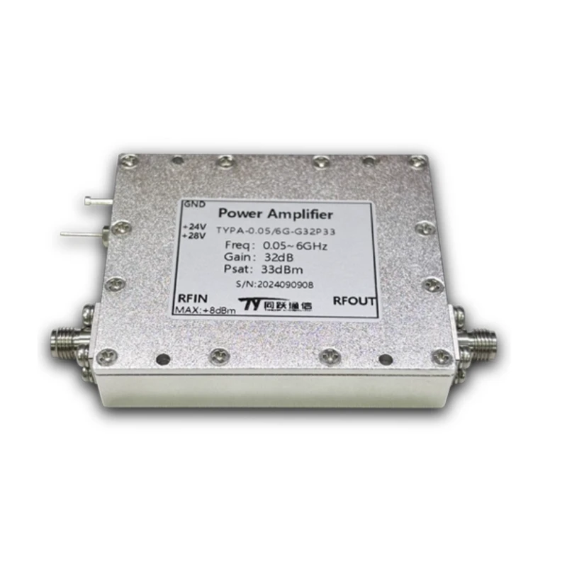 0,05–6 GHz 0,1–6 GHz HF-Leistungsverstärker PA-HF-Verstärker, Ausgangsleistung 2 W Verstärkung 32 dB 0,1–6 GHz Verstärkung 43 dB Leistung 10 W Image