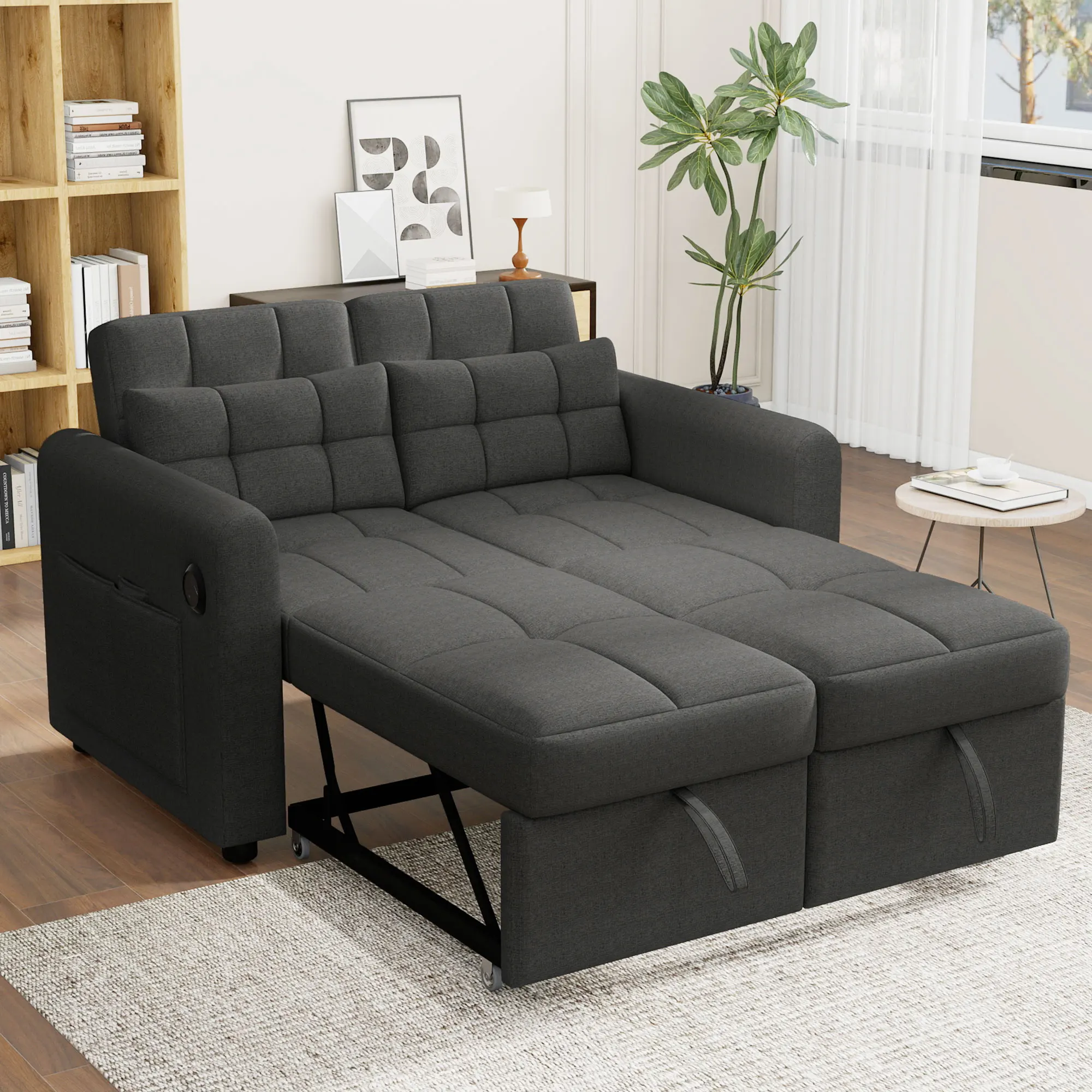 MODFU Schlafsofa Zweisitzer Klappsofa Ausziehsofa, Multifunktionssofa mit verstellbarer Rückenlehne, Grau Image
