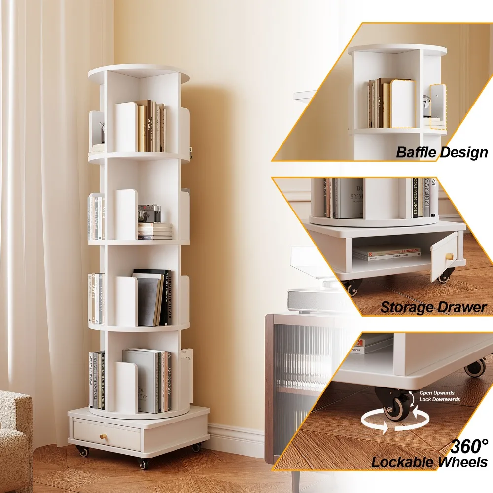 Drehbares Bücherregal 360 Grad Bodenstehendes Aufbewahrungsregal Heim-Bücherregal Studentenregal Estanterias Wohnzimmermöbel Image
