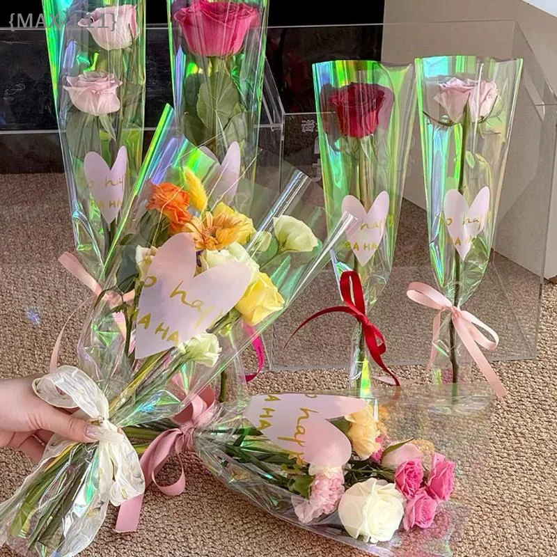 【F2-MAX111】30 Stück transparente Rosenverpackungsbeutel – Blumenstrauß-Plastikverpackungspapier, ein gerader Beutel, Blumenverpackungszubehör Image