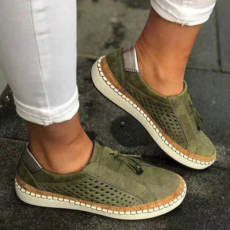 Damen-Sportschuhe, modische Damen-Schuhe mit Fransen, ausgehöhlte, runde Zehenpartie, flache Slip-On-Schuhe, Schuhe für Damen, Sneakers für Damen, Ausverkauf