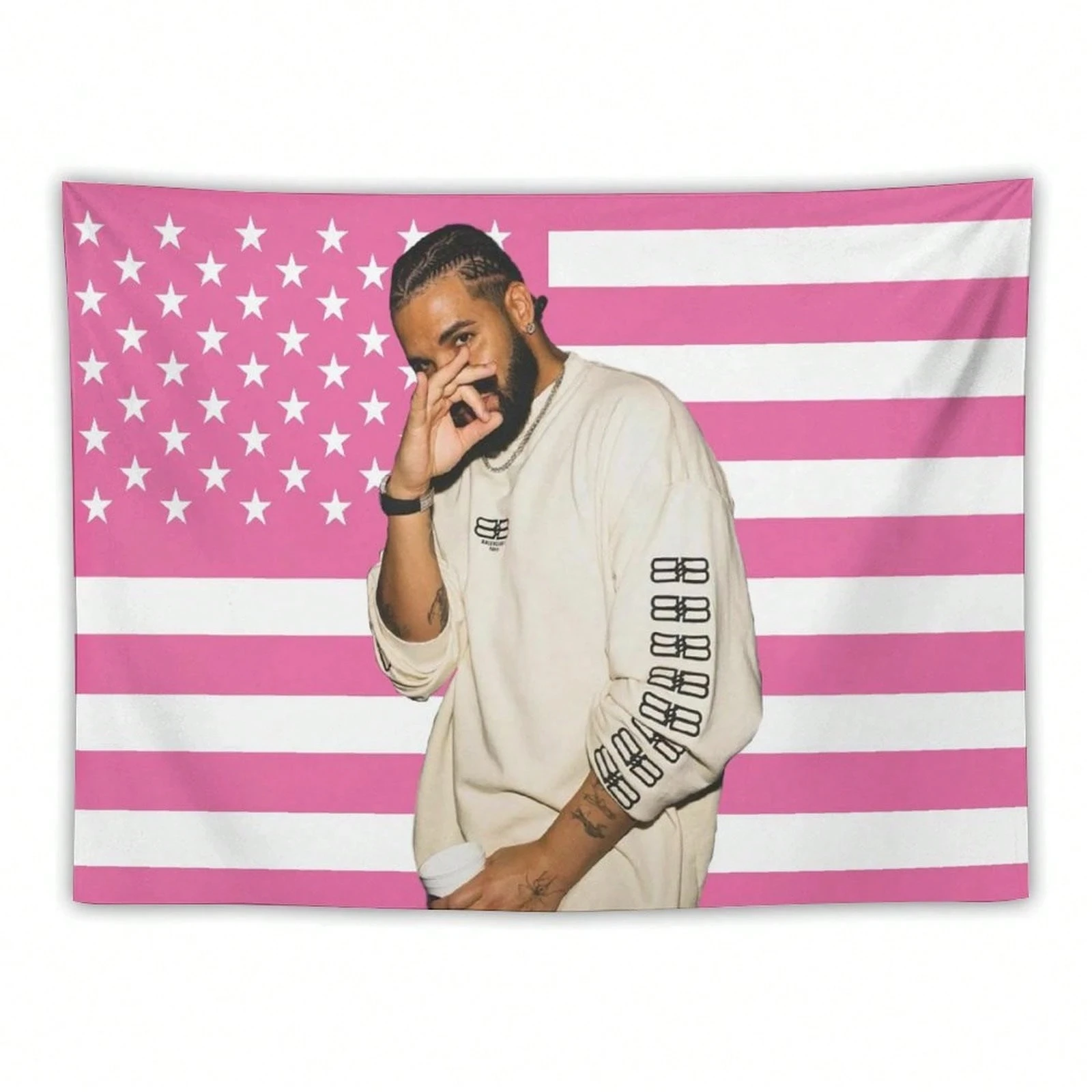 1 Stück Drake Musik-Druck Amerikanische Flagge Wandteppich, Wandbehang für Schlafsaal, Schlafzimmer, Wohnzimmer, Musikparty-Dekoration & Ideales Fan-Geschenk Image