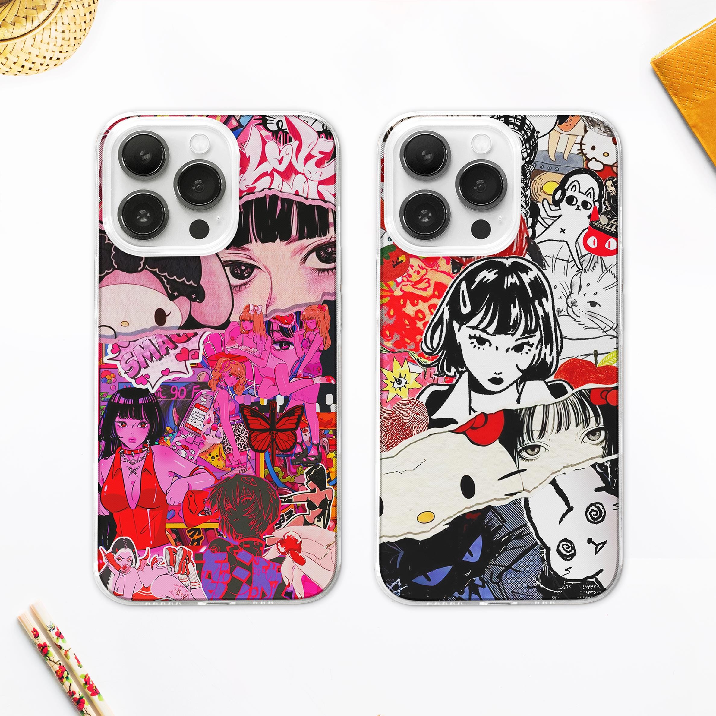 Custodia per telefono MagSafe con collage di ragazze anime: cover con fumetti manga kawaii, iPhone 16 Samsung
