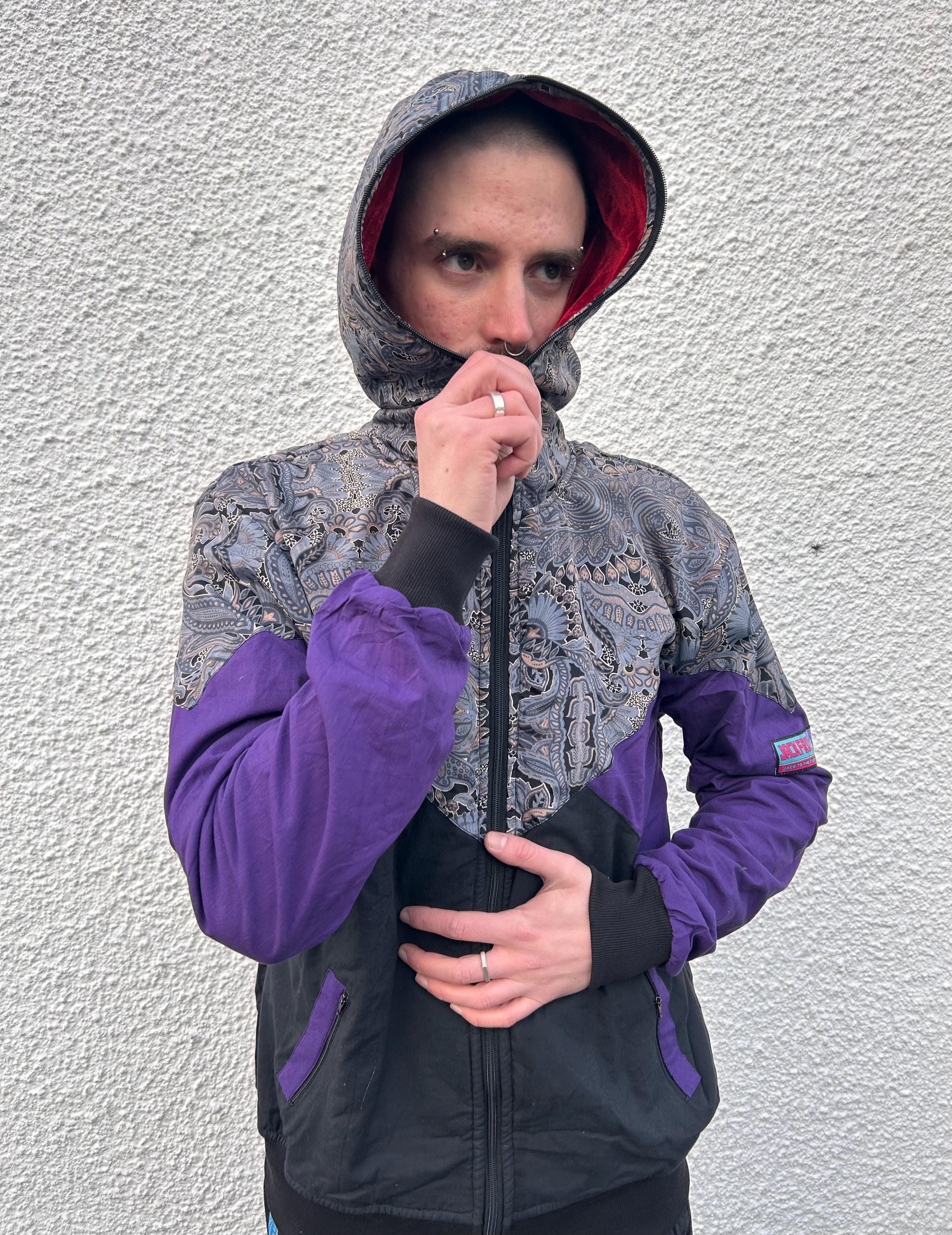 Felpa con cappuccio reversibile JACKFRUIT in velluto Deluxe Shell Suit - Velluto rosso - Unisex - Giacca da festival in velluto boho anni '80, stile F